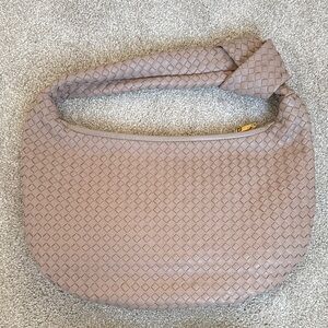 Quince Woven Leather Shoulder Bag in Taupe